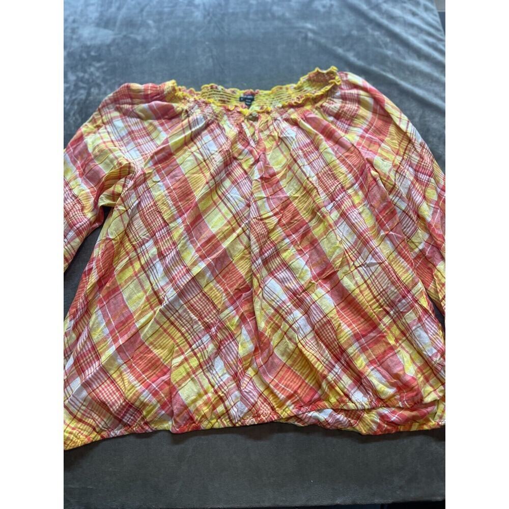Lane Bryant Women's Size 22/24 Blouse Top Long Sleeve Plaid Gathered Neck